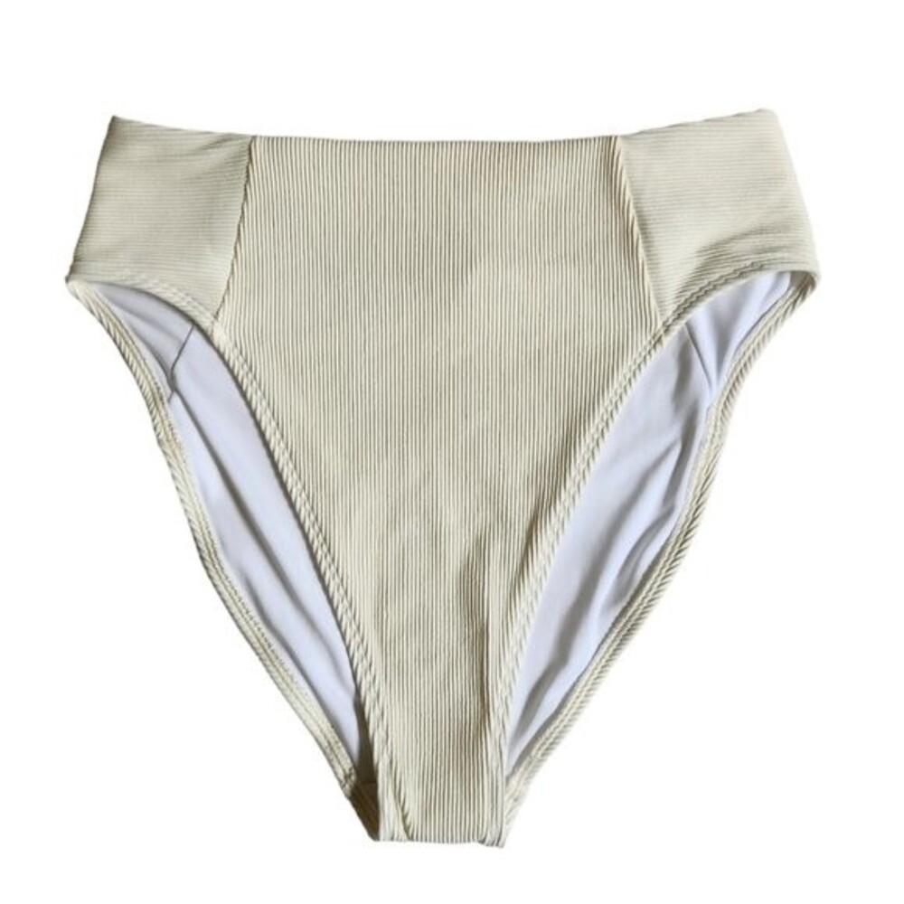 Old Navy cream off white ribbed high waisted swimsuit bottom sz L